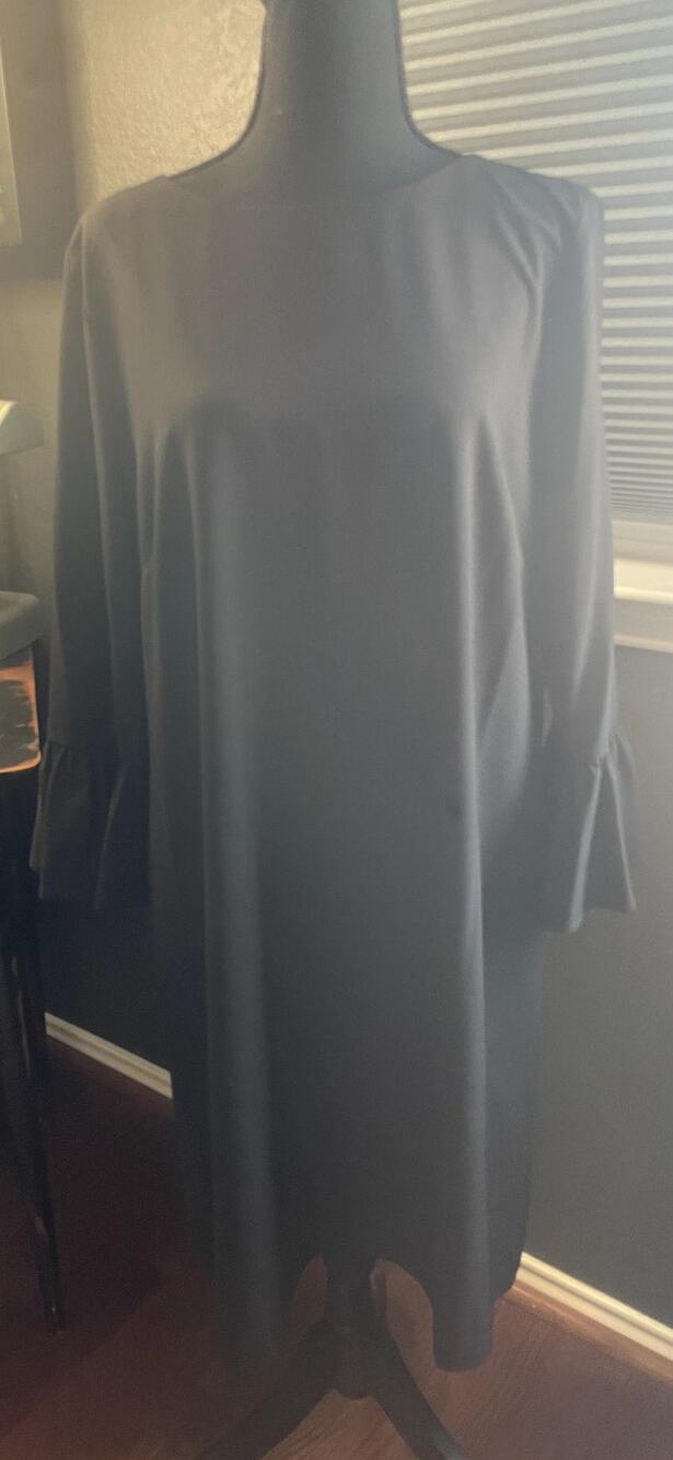 Preston & York Black Tiered Ruffle Flounce Sleeve Shift Dress sz 14